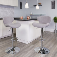 Flash Furniture CH-321-GYFAB-GG Contemporary Fabric Adjustable Height Barstool with Chrome Base in Gray